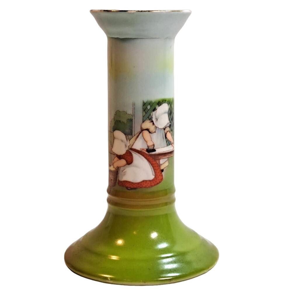 Antique Royal Bayreuth Bavaria Porcelain Candle Stick Sunbonnet Dutch Girls